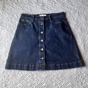 Gap1969 Women's Denim Dark Wash Mini Blue Jean Front Button‎ Down Skirt Size 28